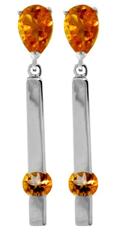 4.25 Carat 14K Solid Yellow Gold Bar Citrine Drop Earrings