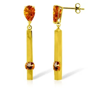 4.25 Carat 14K Solid Yellow Gold Bar Citrine Drop Earrings