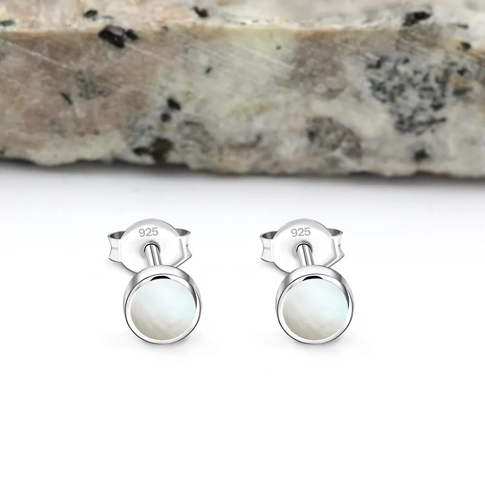 5mm | Round Mother of Pearl Silver Stud Earrings