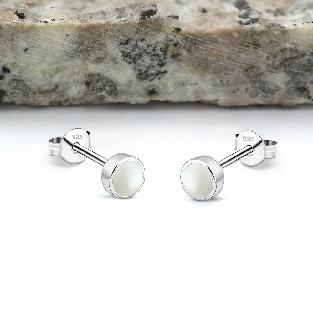 5mm | Round Mother of Pearl Silver Stud Earrings