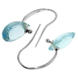 8 Carat 14K Solid White Gold Fish Hook Earrings Blue Topaz