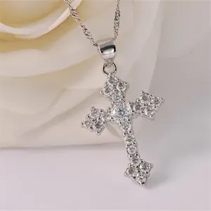 925 Silver Crystal Cross Pendant Necklace