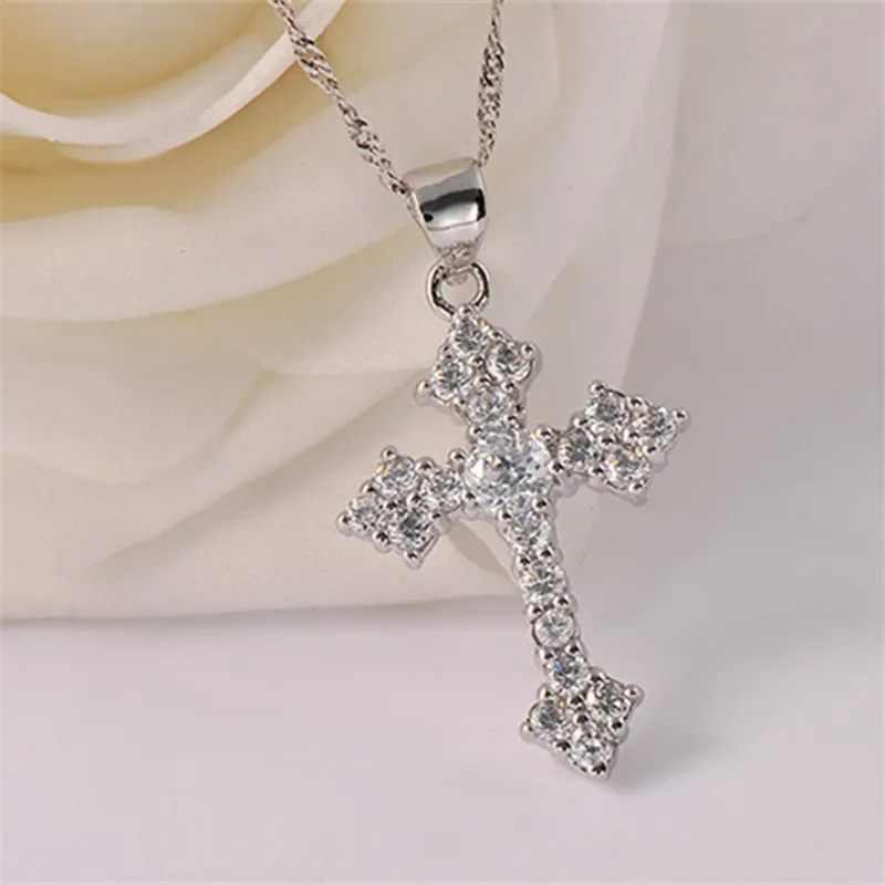 925 Silver Crystal Cross Pendant Necklace