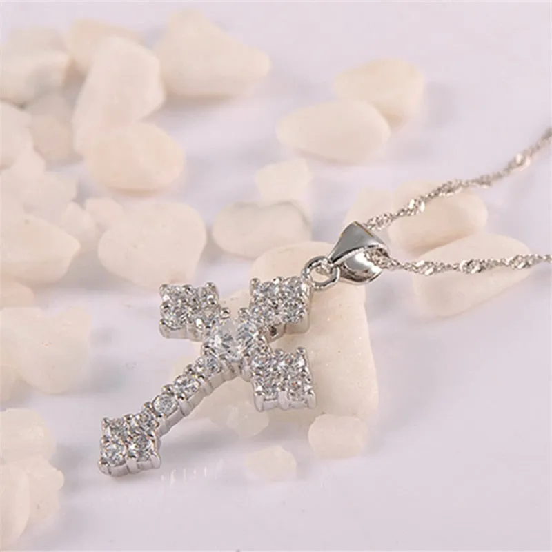 925 Silver Crystal Cross Pendant Necklace