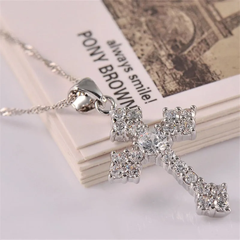 925 Silver Crystal Cross Pendant Necklace