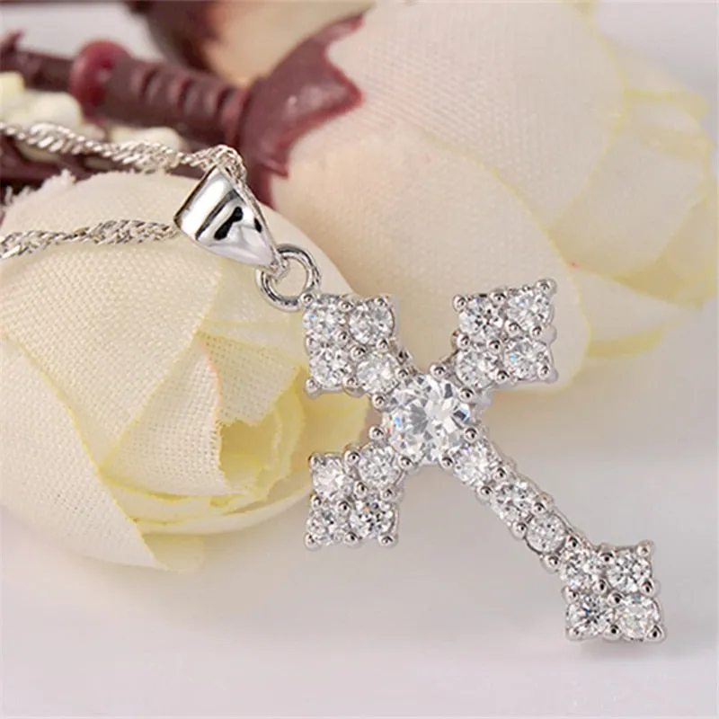 925 Silver Crystal Cross Pendant Necklace