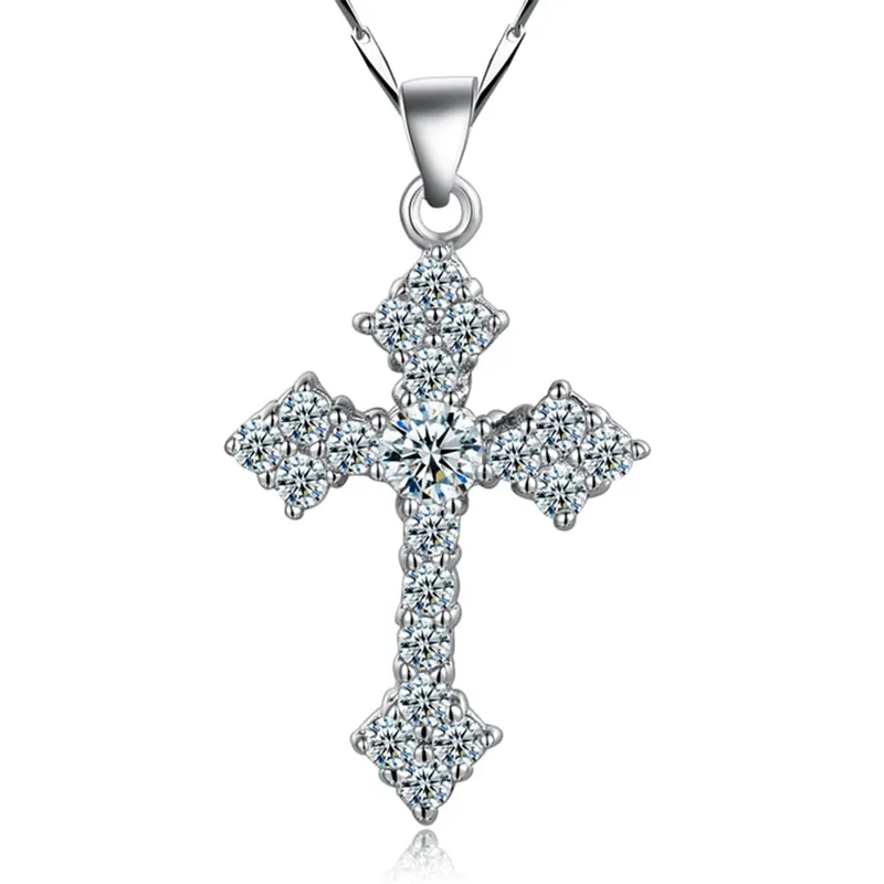 925 Silver Crystal Cross Pendant Necklace