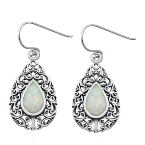 925 Sterling Silver Created Opal Dangling Earrings