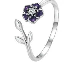 925 Sterling Silver Purple Flower Ring