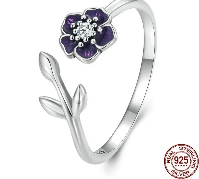 925 Sterling Silver Purple Flower Ring