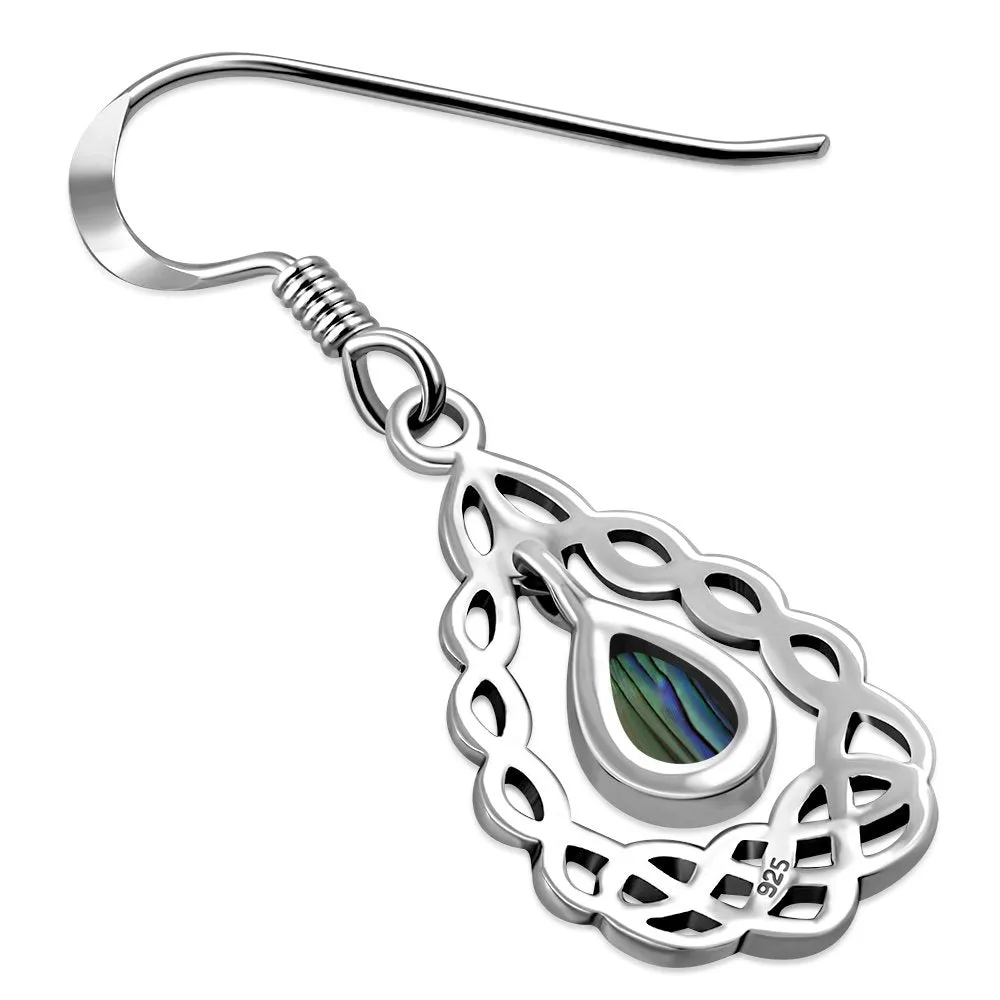 Abalone Shell Drop Silver Celtic Knot Earrings