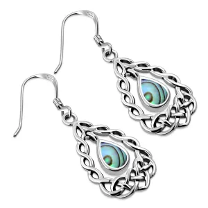 Abalone Shell Drop Silver Celtic Knot Earrings