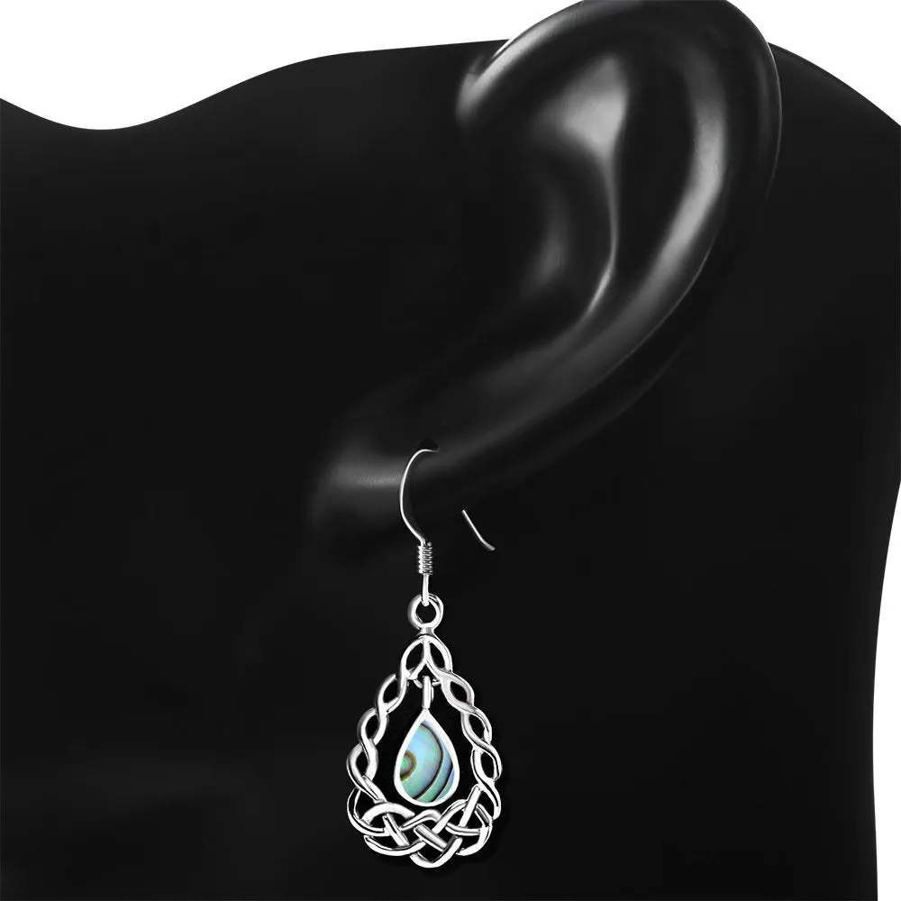 Abalone Shell Drop Silver Celtic Knot Earrings