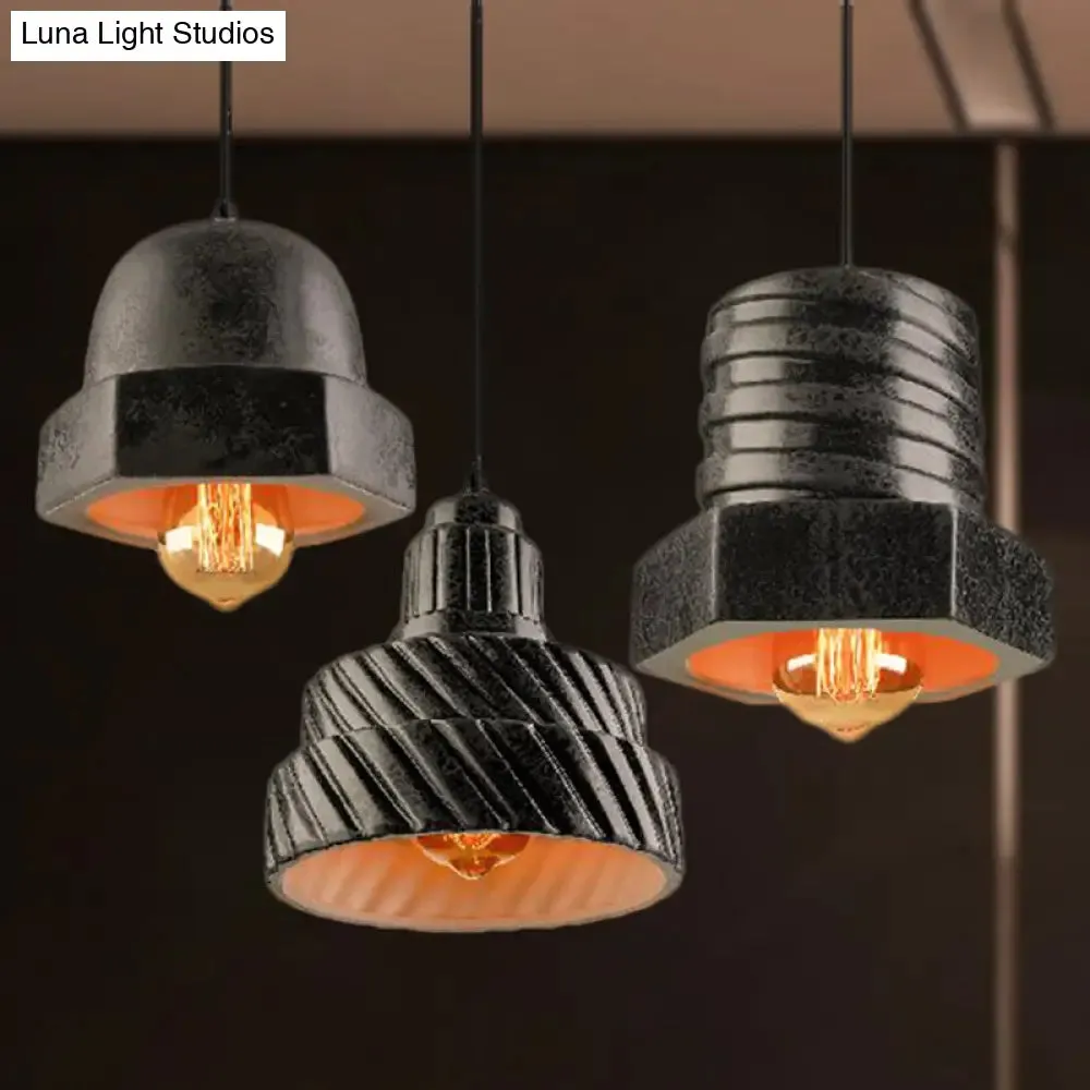 Adjustable Cord Industrial 3-Light Ceramic Pendant Lamp - Black