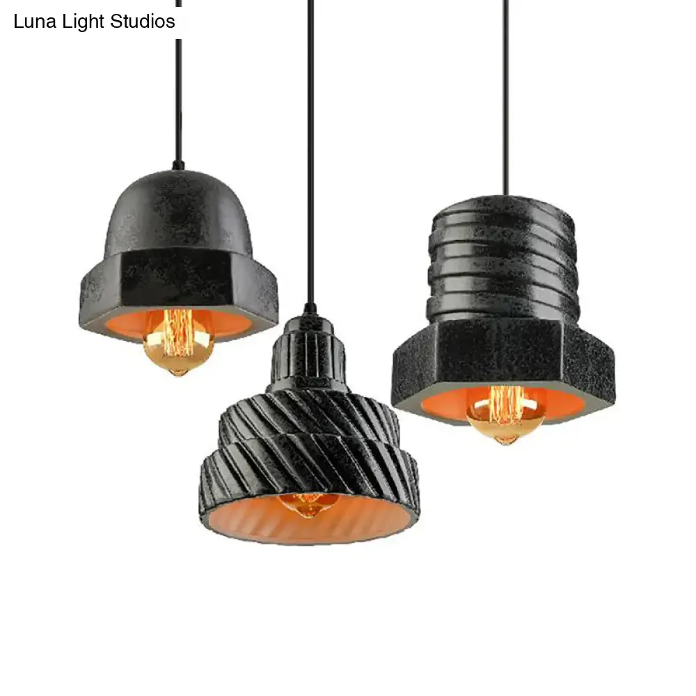 Adjustable Cord Industrial 3-Light Ceramic Pendant Lamp - Black