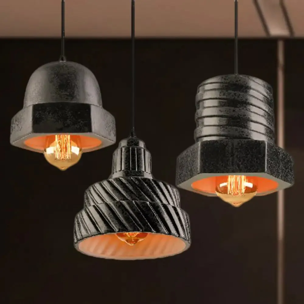 Adjustable Cord Industrial 3-Light Ceramic Pendant Lamp - Black