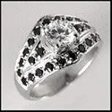 Anniversary Round Center Cubic Zirconia Black Pave Cz Ring 14K White Gold