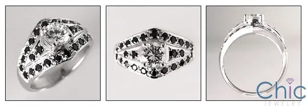 Anniversary Round Center Cubic Zirconia Black Pave Cz Ring 14K White Gold