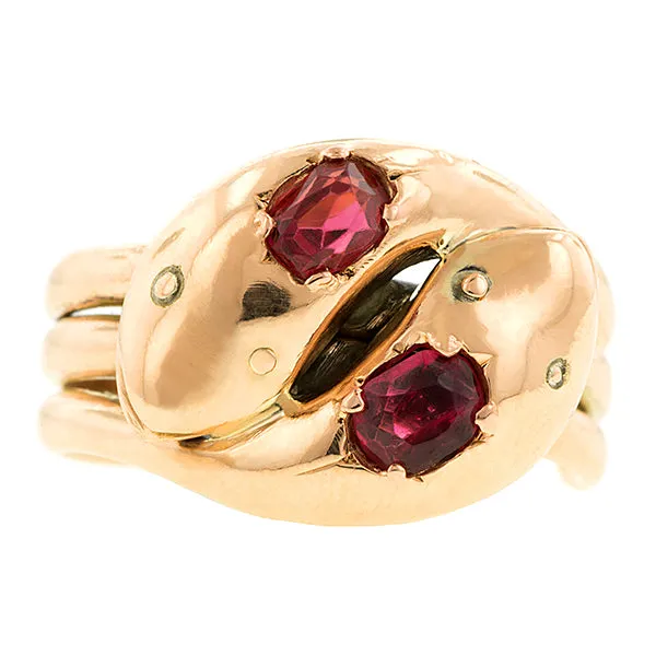 Antique Garnet Double Snake Ring