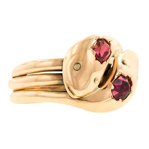 Antique Garnet Double Snake Ring