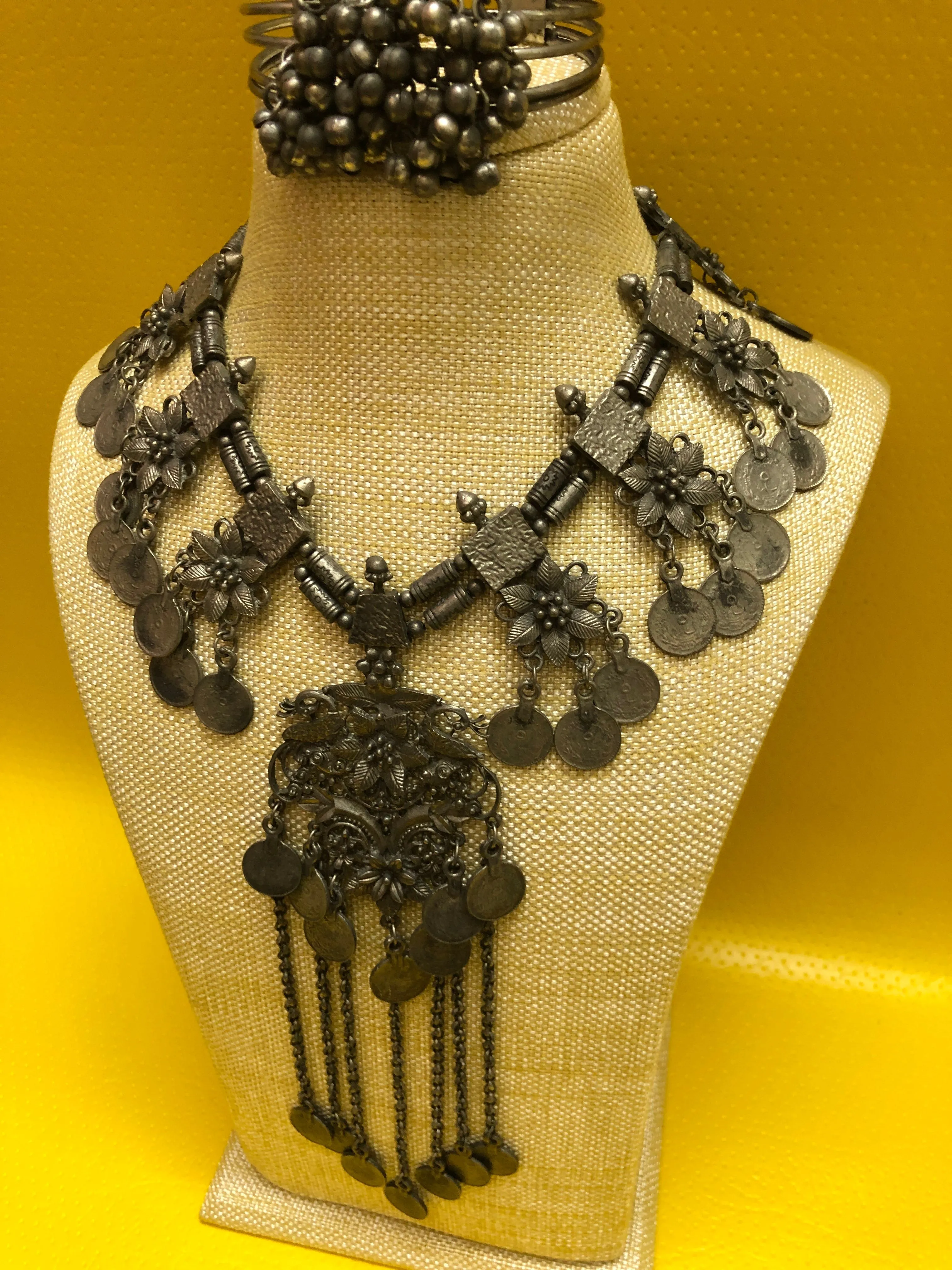 Antique Metal Bib Style Multi-Pendant Necklace Set