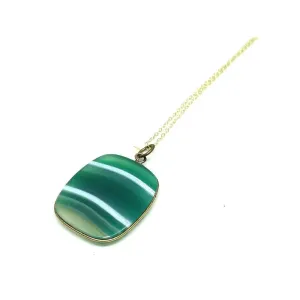 Antique Victorian Scottish Green Agate Slice Gold Pendant Necklace