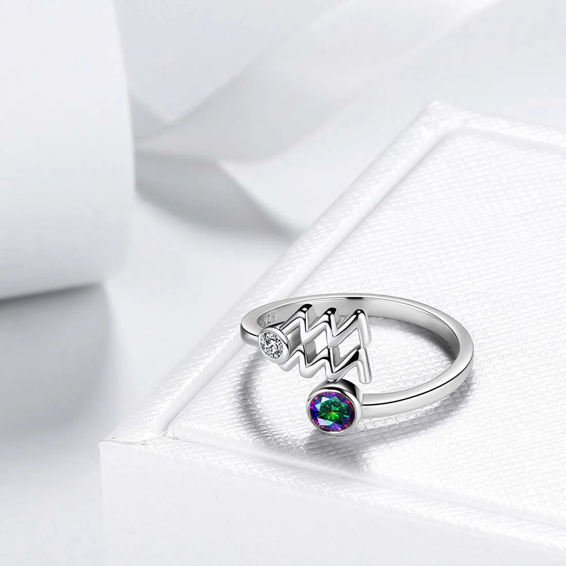 Aquarius Zodiac Rings Women Girls Jewelry Birthday Gift Mystic Topaz 925 Silver