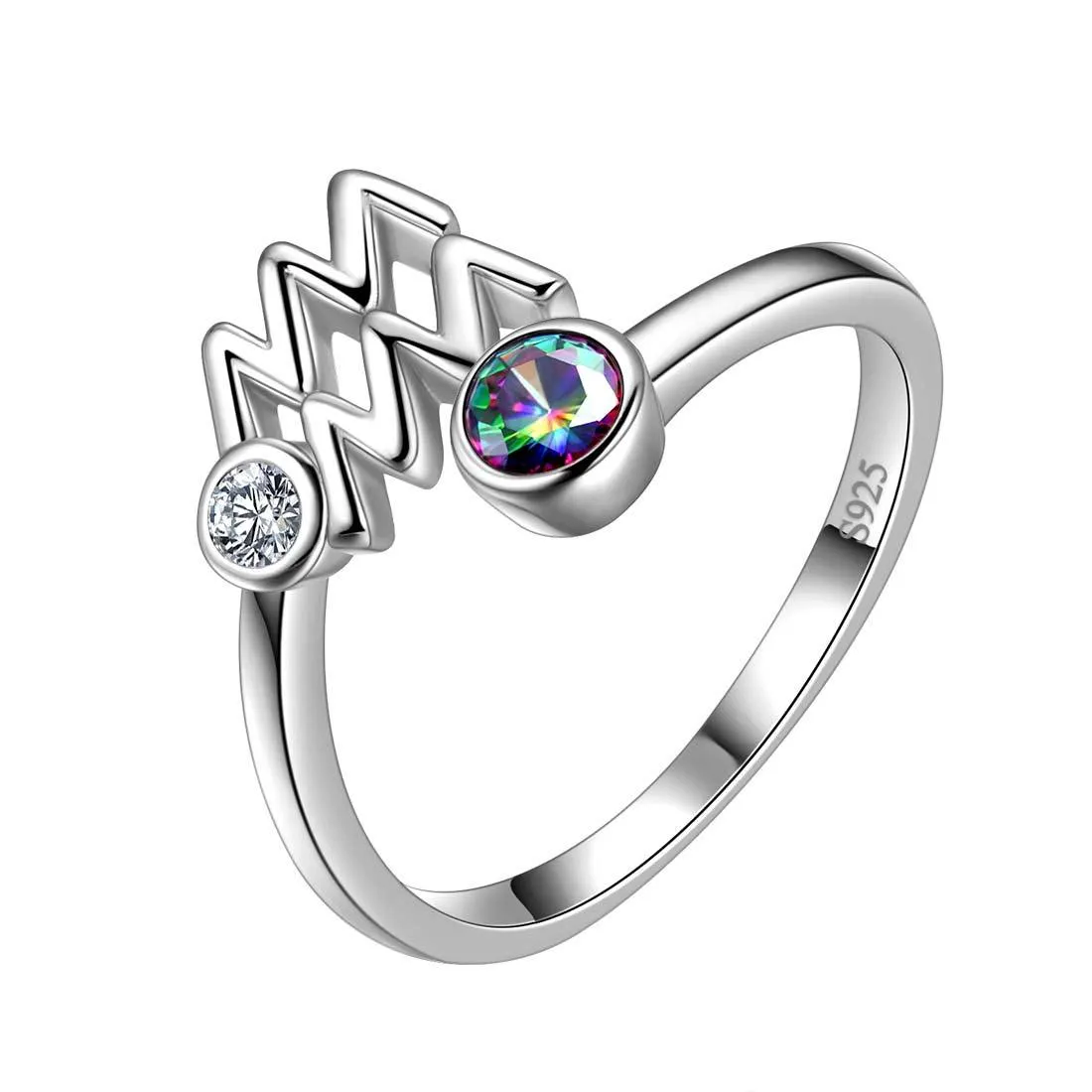 Aquarius Zodiac Rings Women Girls Jewelry Birthday Gift Mystic Topaz 925 Silver