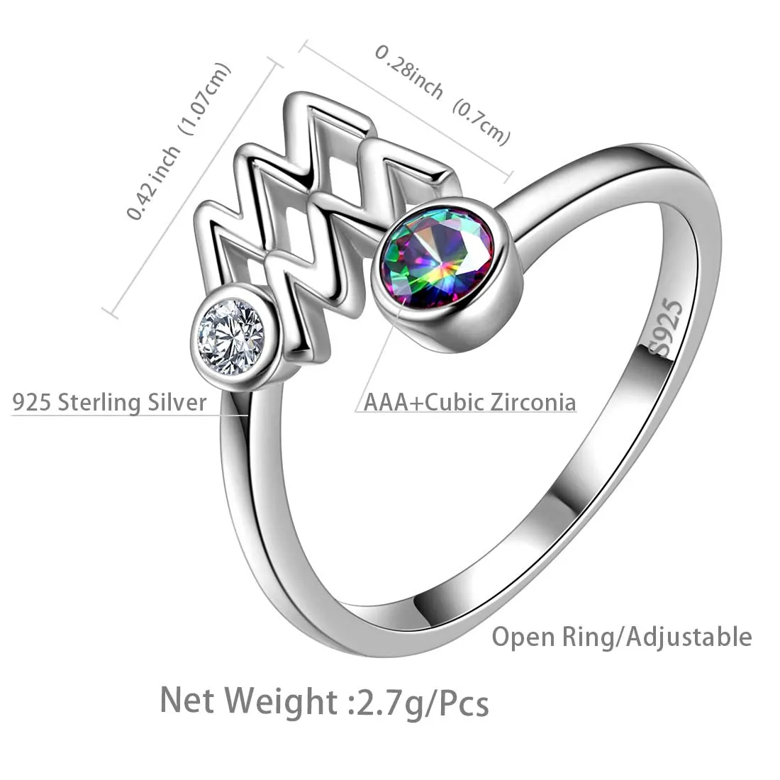 Aquarius Zodiac Rings Women Girls Jewelry Birthday Gift Mystic Topaz 925 Silver