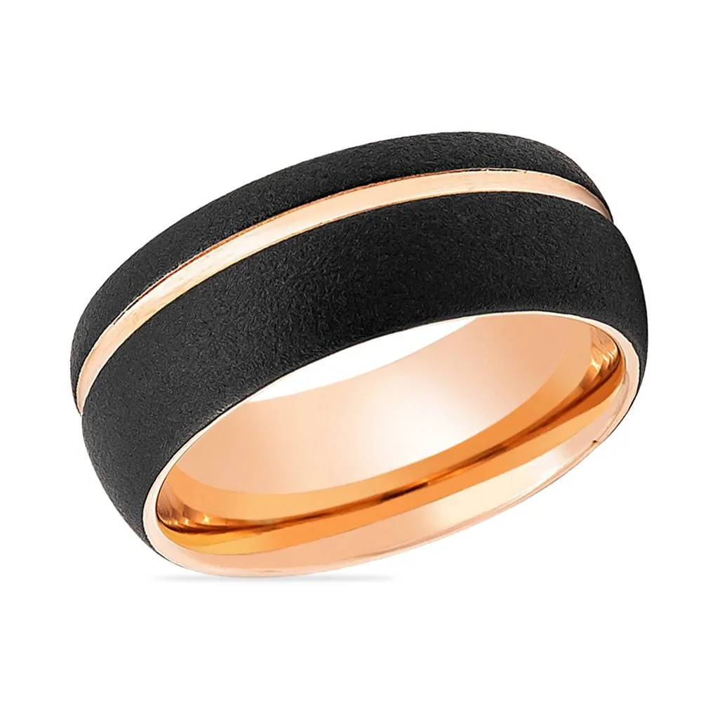 ARGENT | Rose Gold Tungsten Ring, Rose Gold Off-Center Groove, Domed