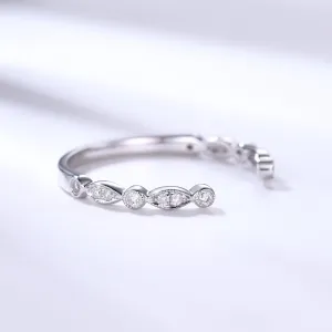 Art Deco Dainty Diamond Wedding Band 14k 18k White Gold Unique Open Cuff Bridal Ring