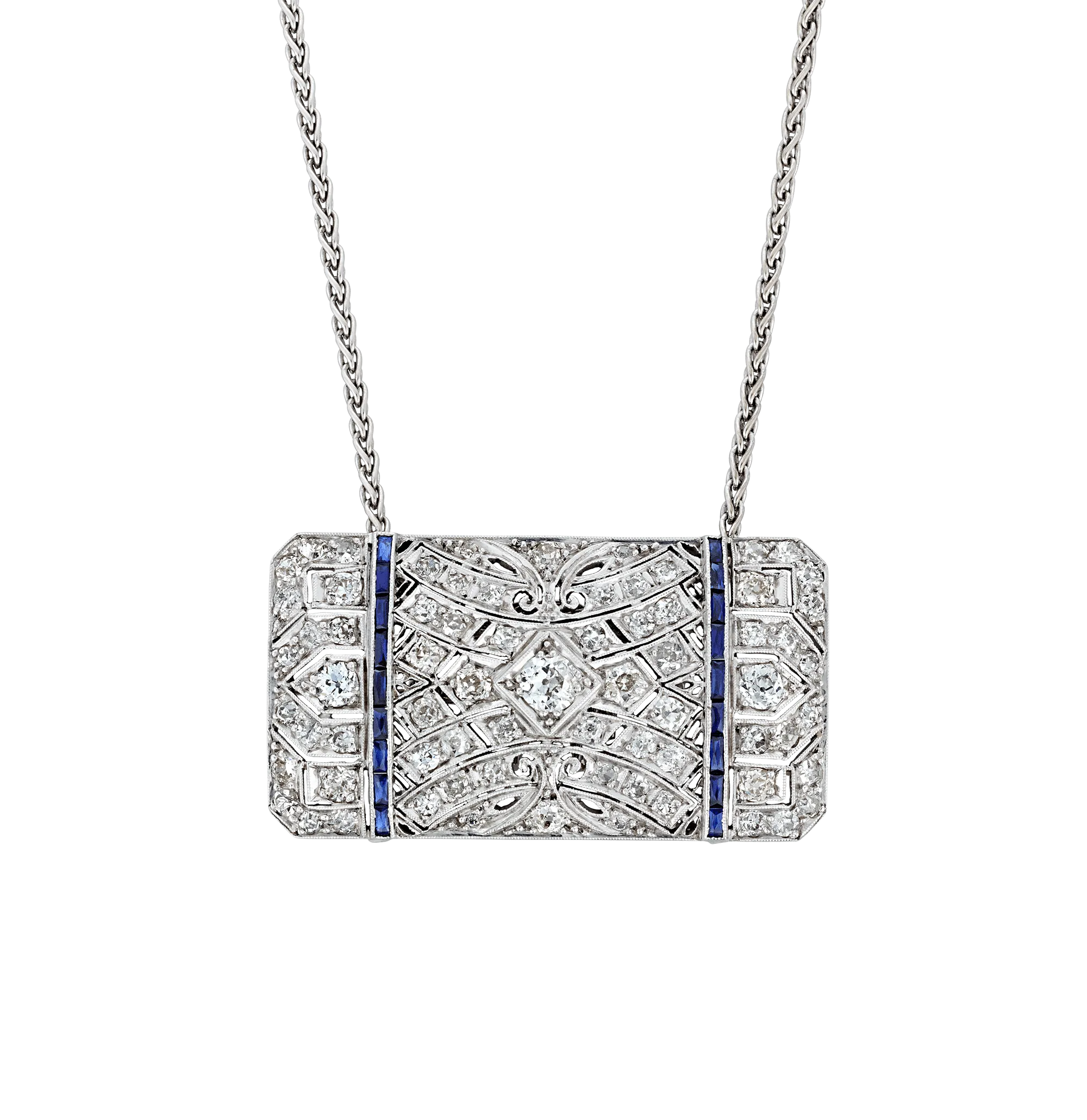 Art Deco Diamond and Sapphire Pendant Brooch