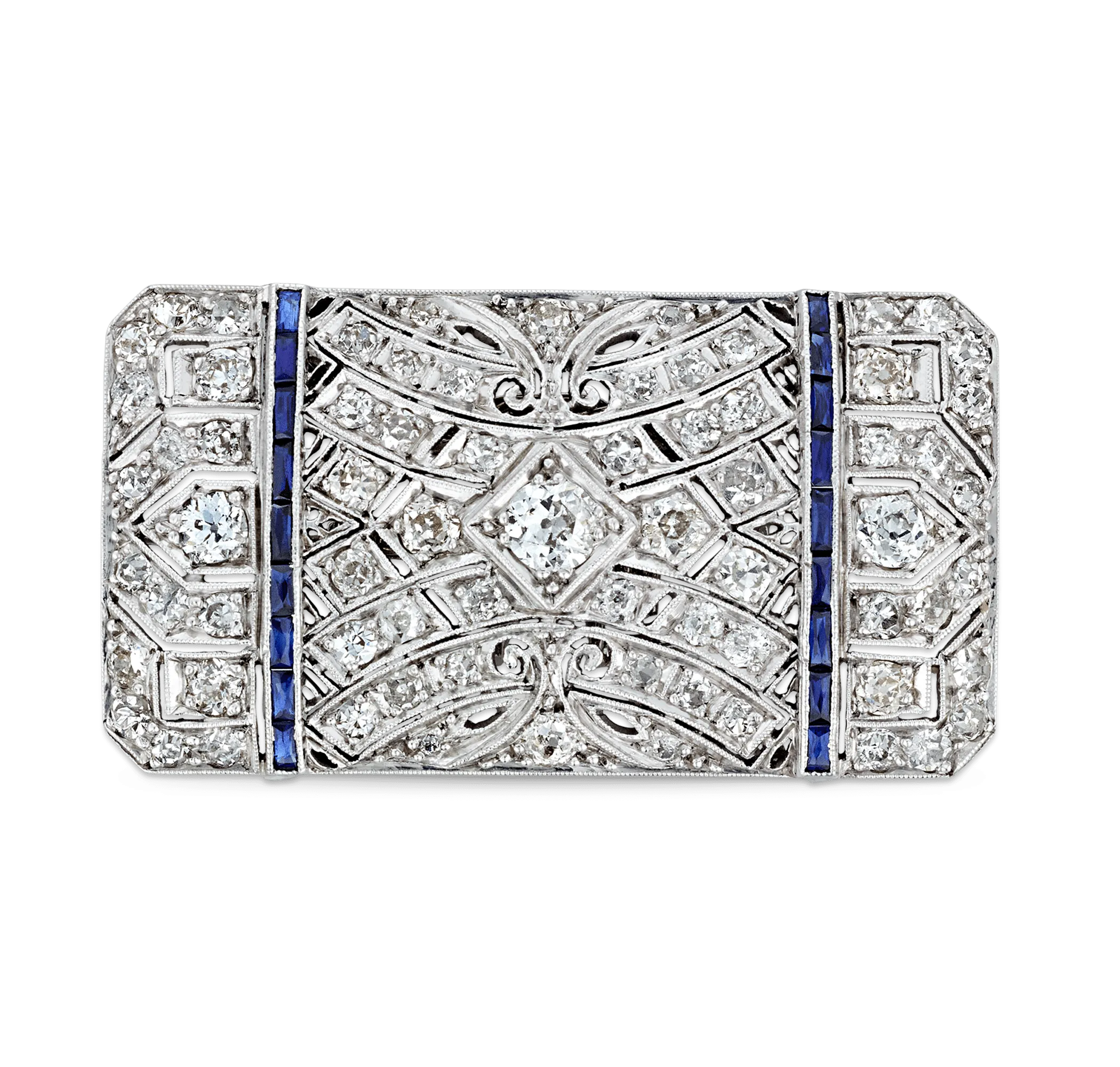 Art Deco Diamond and Sapphire Pendant Brooch