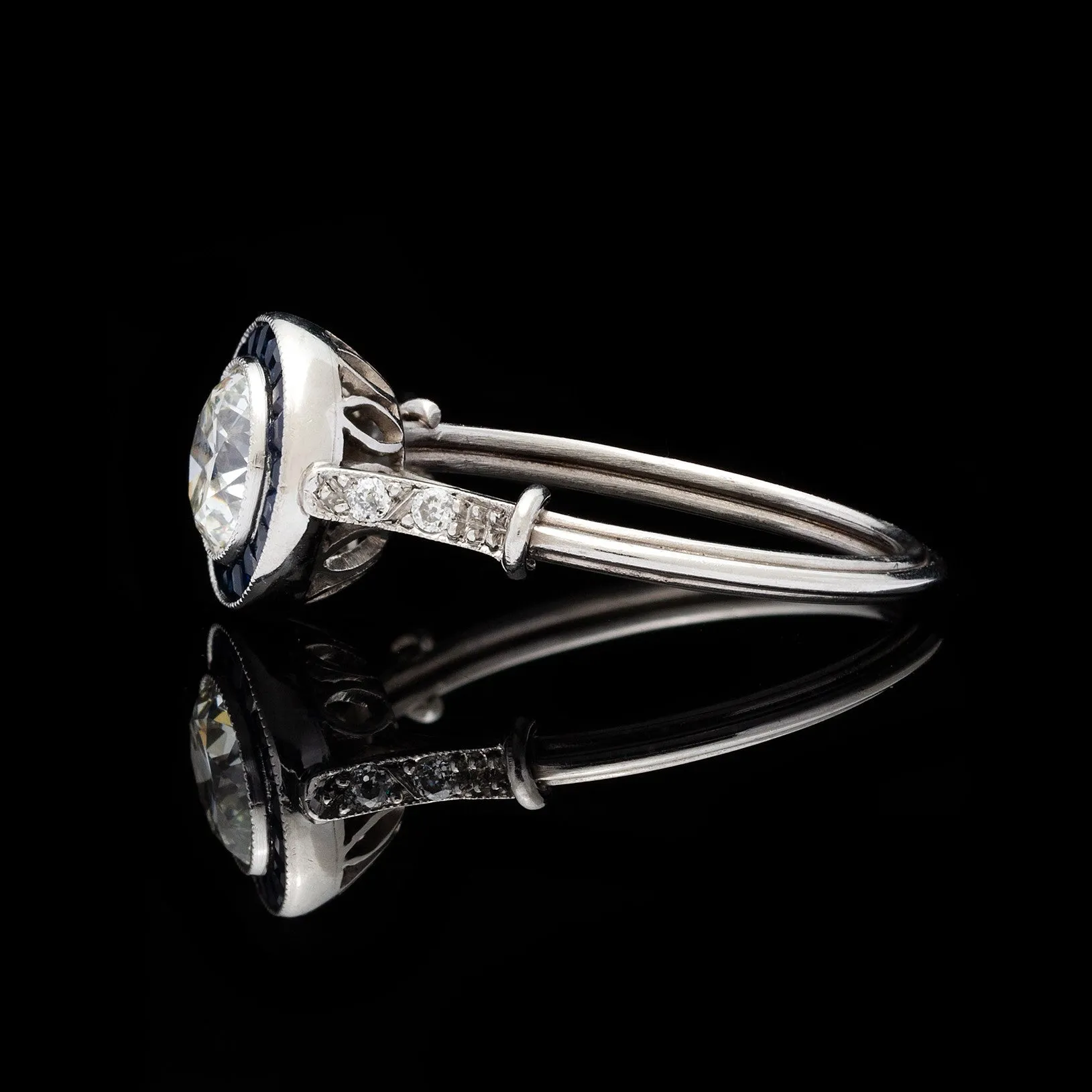 Art Deco Old European Diamond & Sapphire Ring