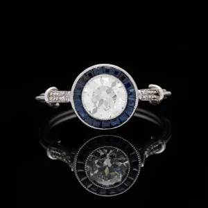 Art Deco Old European Diamond & Sapphire Ring