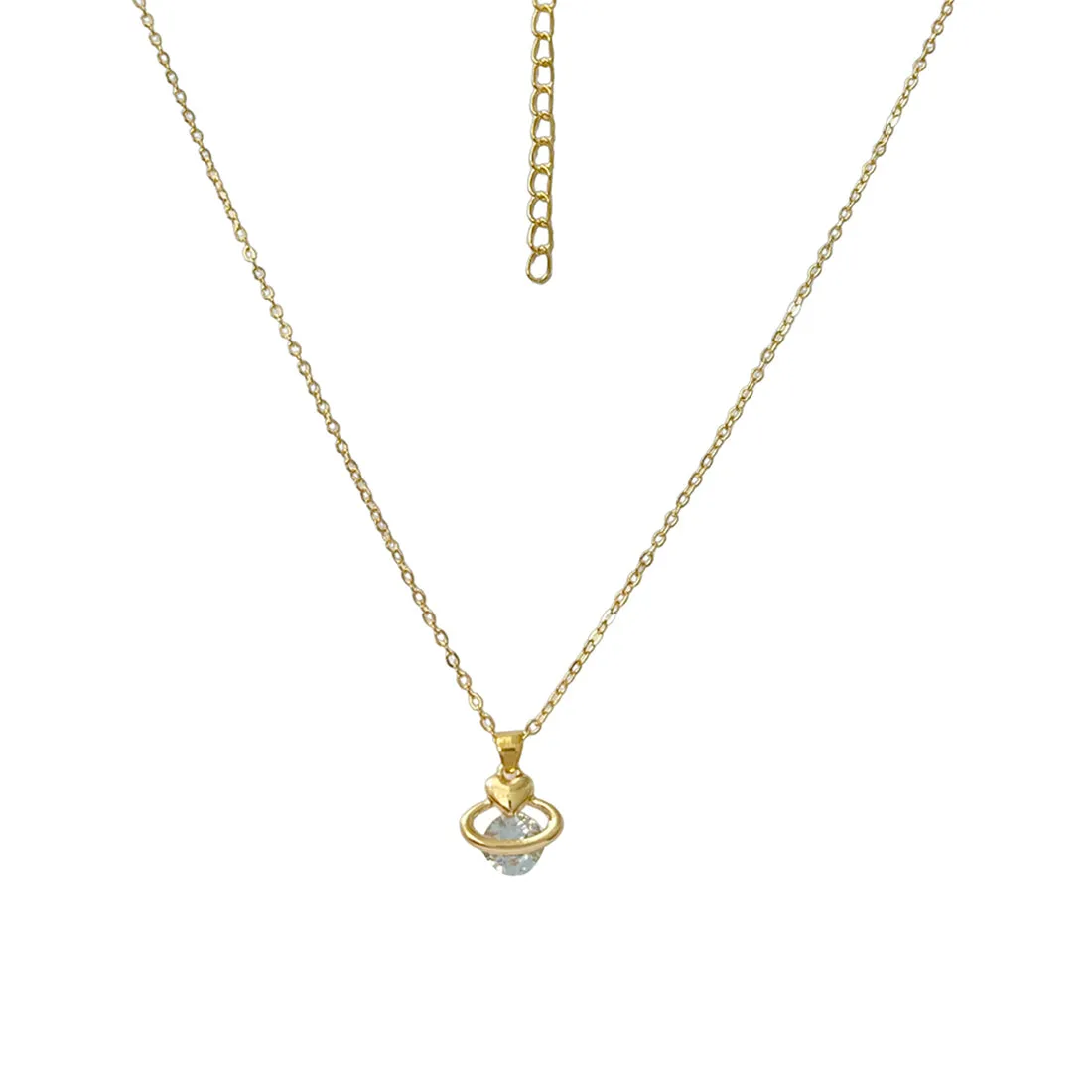 Ayesha Mini Love Planet with Diamante Stud Pendant Gold-Toned Necklace