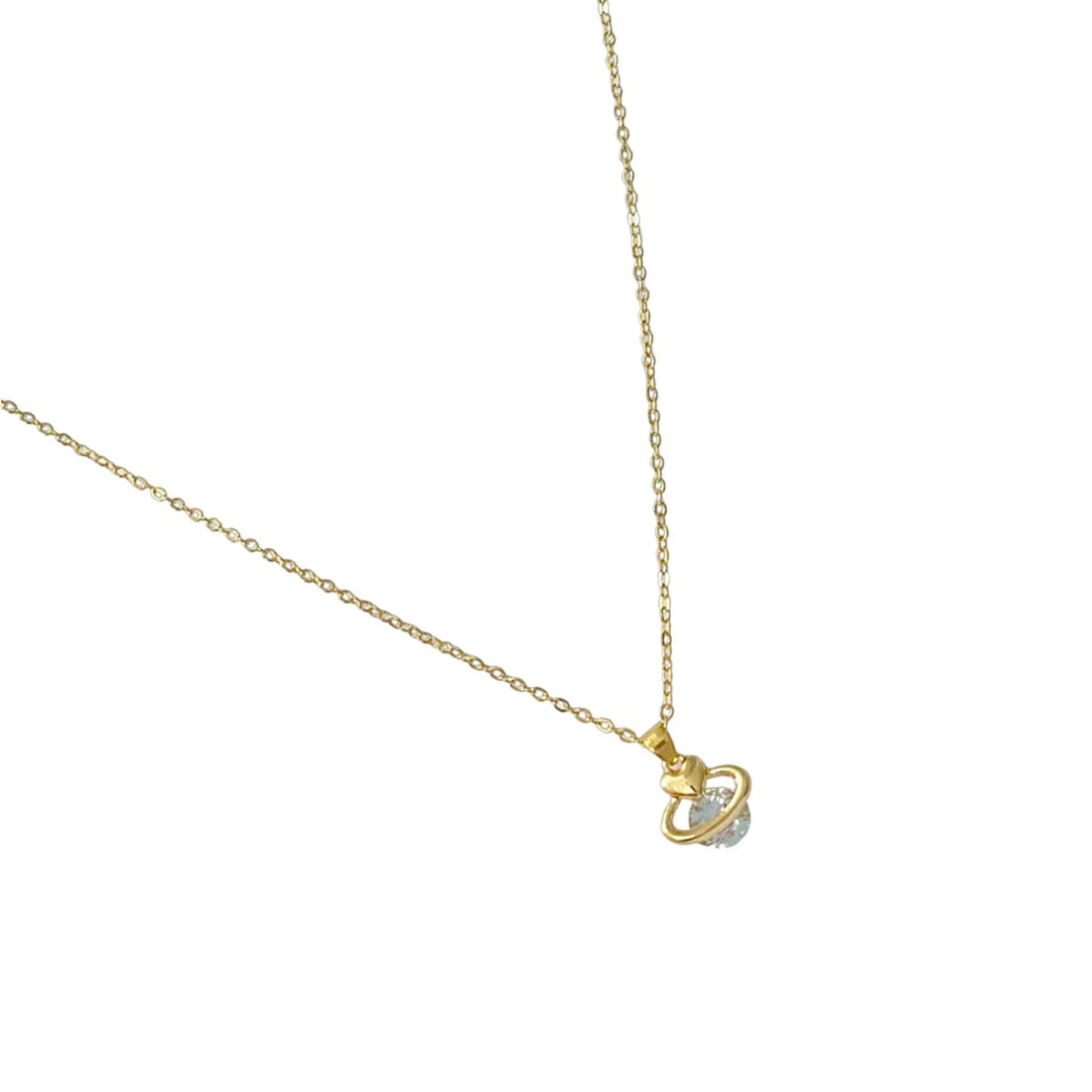 Ayesha Mini Love Planet with Diamante Stud Pendant Gold-Toned Necklace