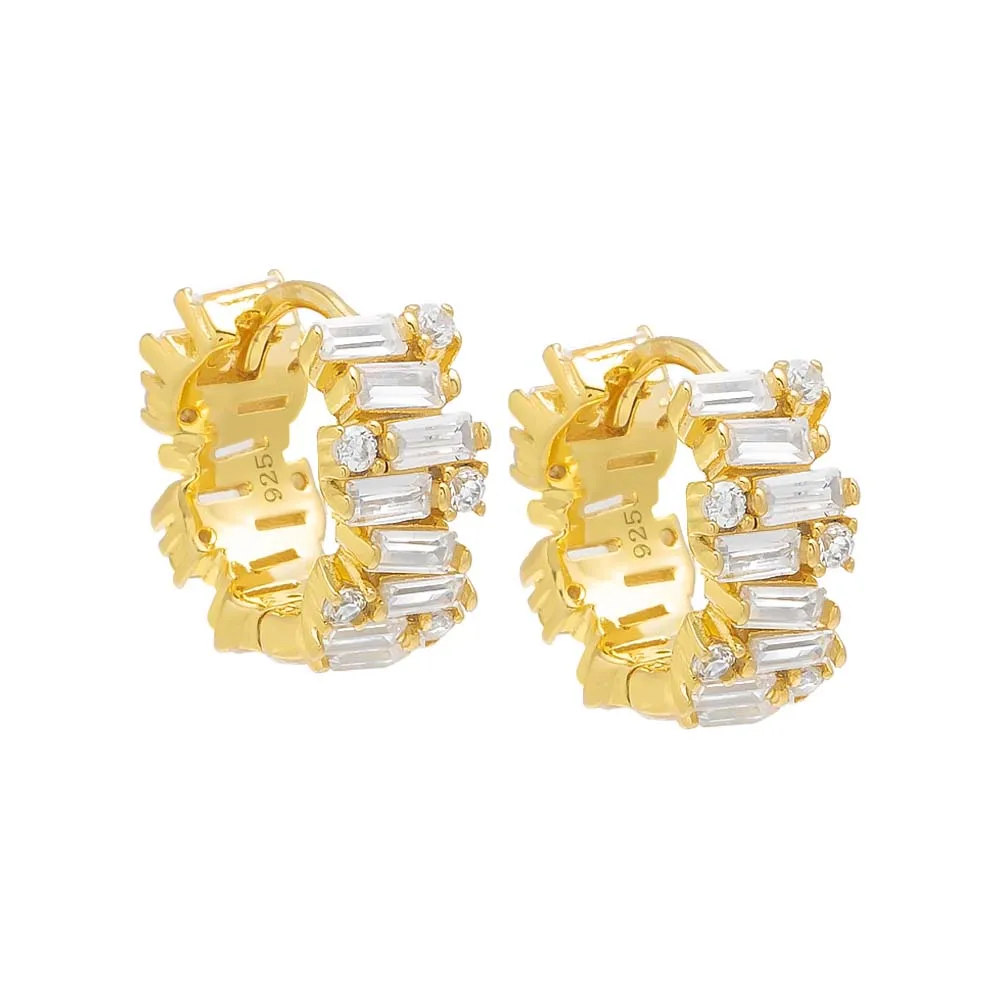 Baguette X Solitaire Scattered Huggie Earring