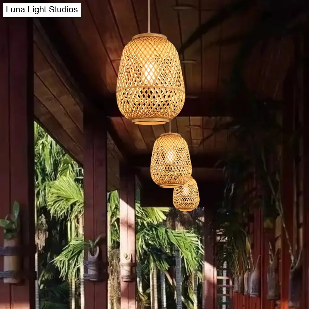 Bamboo Suspension Wood Pendant Ceiling Light - Minimalist Lantern Design