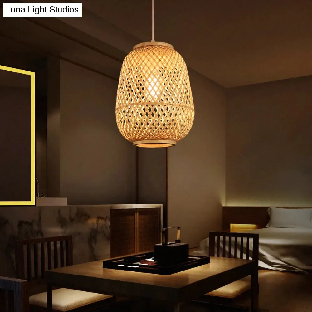 Bamboo Suspension Wood Pendant Ceiling Light - Minimalist Lantern Design