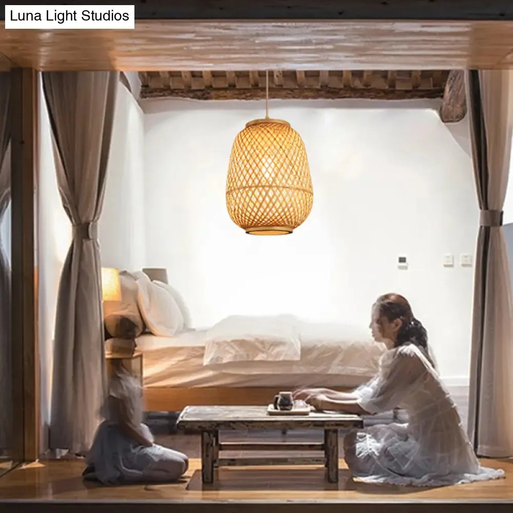 Bamboo Suspension Wood Pendant Ceiling Light - Minimalist Lantern Design