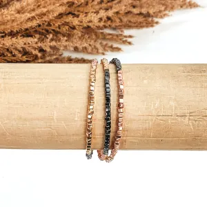 Beaded Triple Strand Magnetic Bracelet in Gunmetal, Gold, and Rose Gold