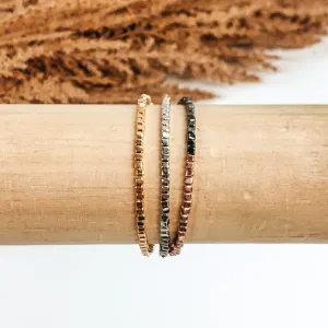 Beaded Triple Strand Magnetic Bracelet in Silver, Gunmetal, Gold, and Rose Gold