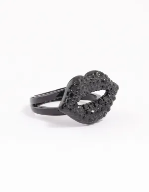 Black Crystal Lips Ring