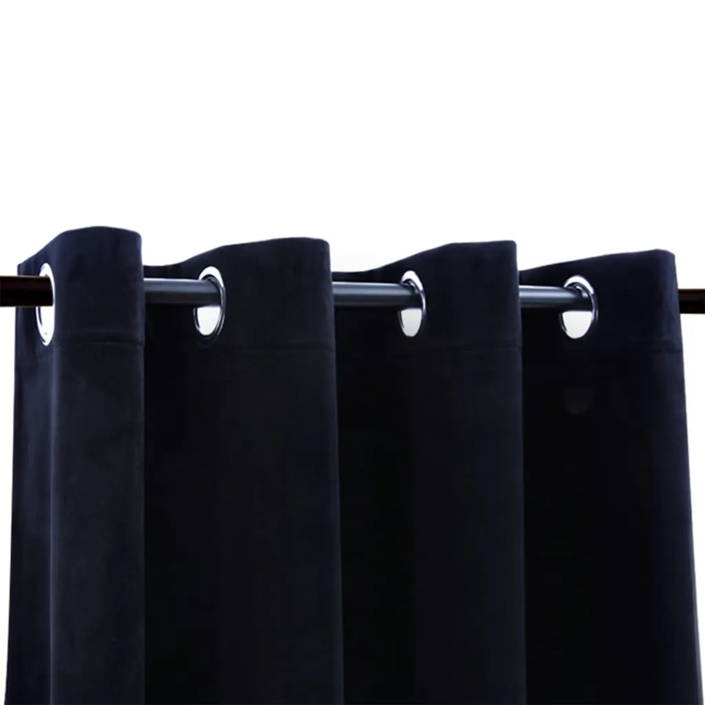 Blackout Curtain with Metal Rings Velvet Black 290x245 cm