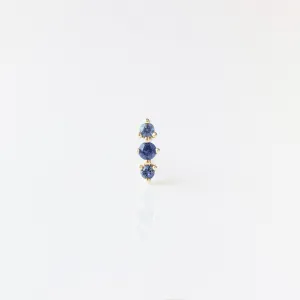 Blue Sapphire Triple Stone Stud Earring