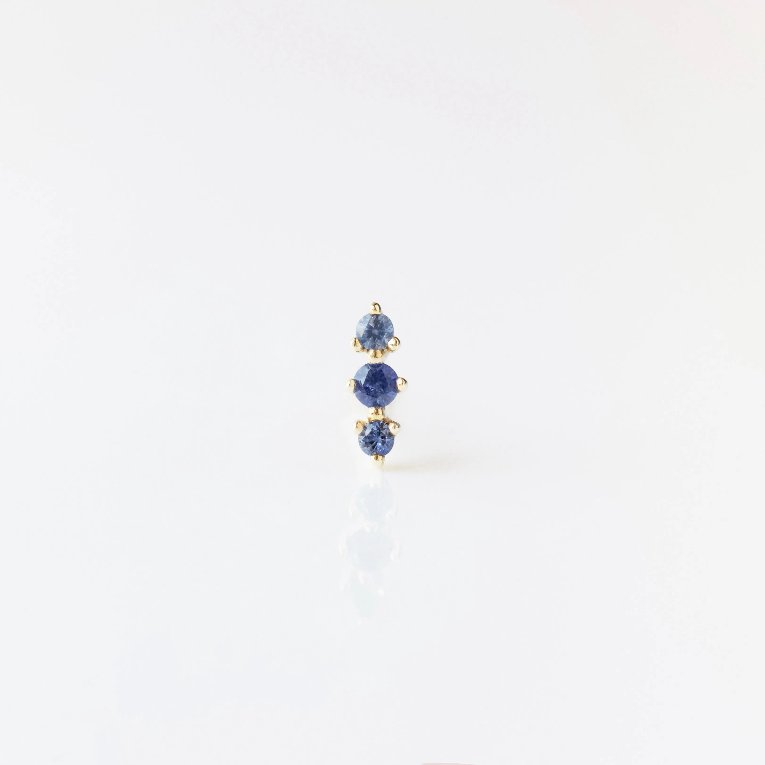 Blue Sapphire Triple Stone Stud Earring