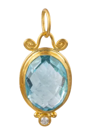 Blue Topaz & Diamond Round Pendant