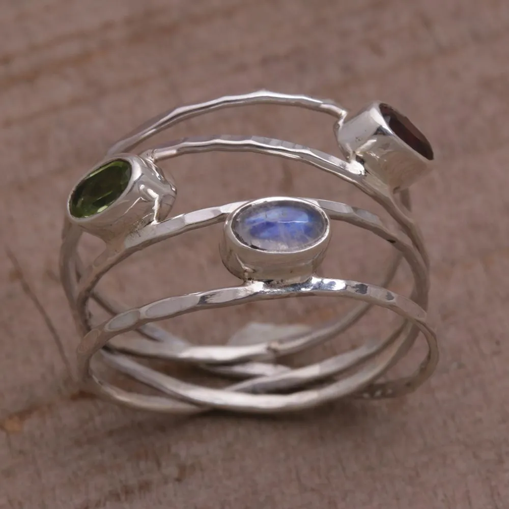 Brilliant Majesty Unique Multigemstone Sterling Silver Ring from Bali