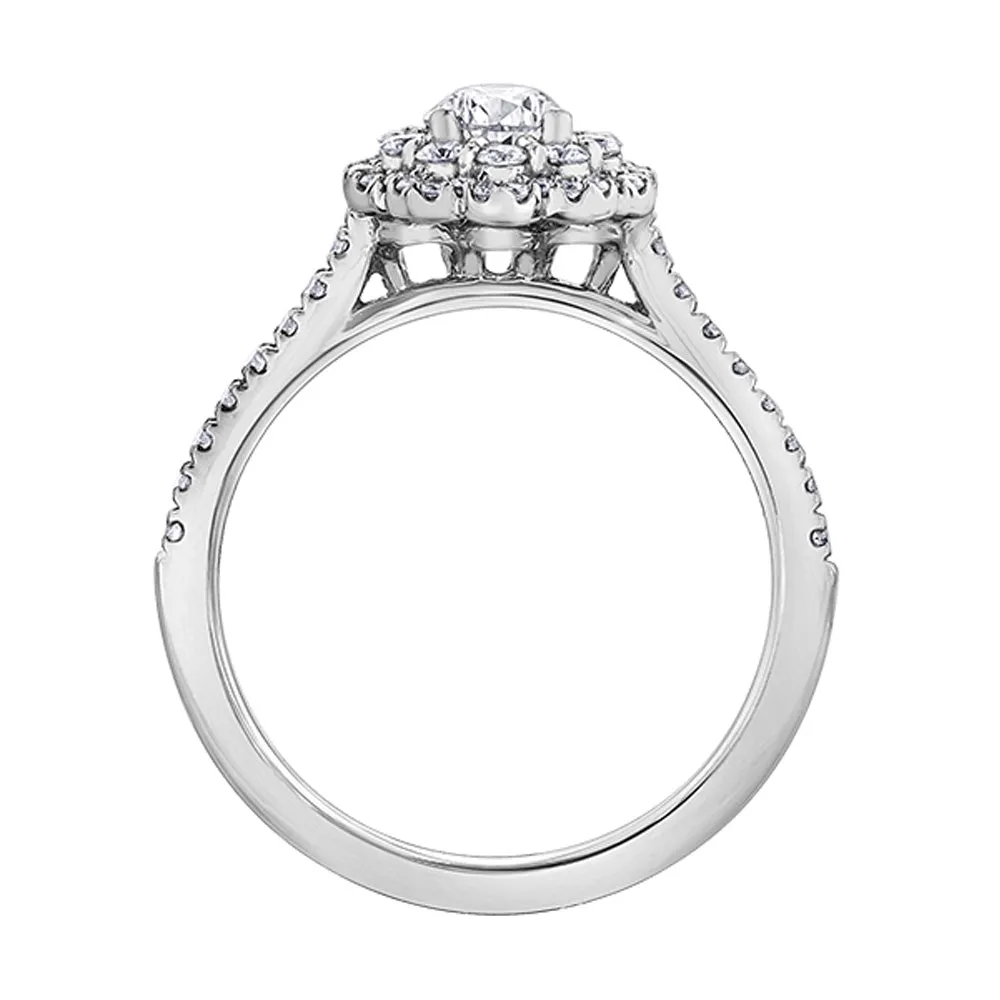 Canadian Accented Pear Shaped Diamond Ring with Double Floral Halo